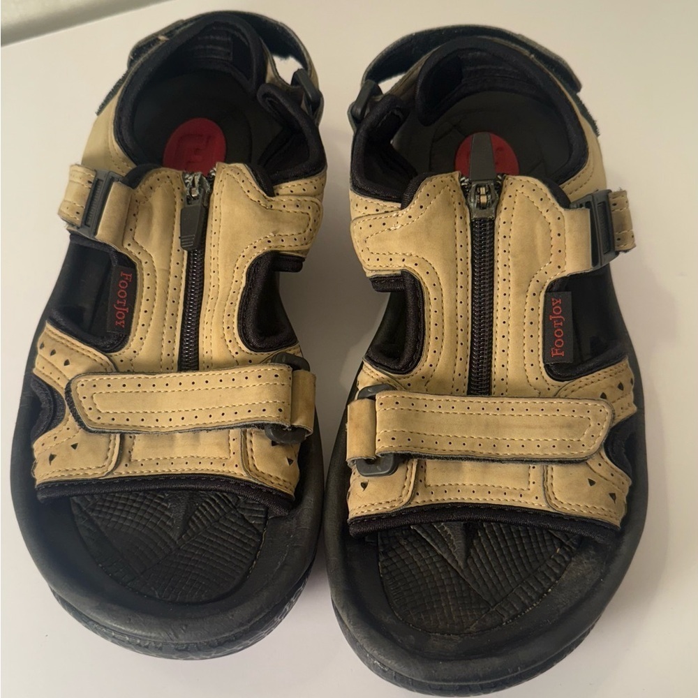 Footjoy Sport Sandals Men's 7m Brown Hook & Loop/zipper Flat Heel Spikes Golf